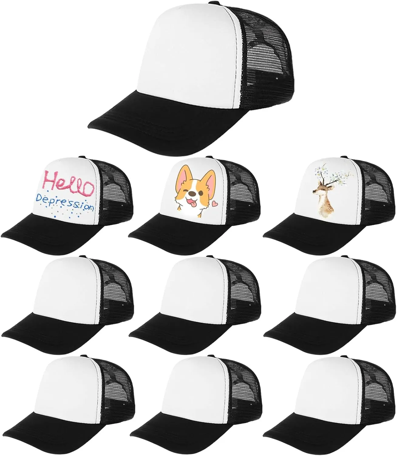 10 Pack Kids Trucker Hats Boys Girls Colorful Baseball Hats Adjustable Sublimation Blank Mesh Plain Baseball Caps