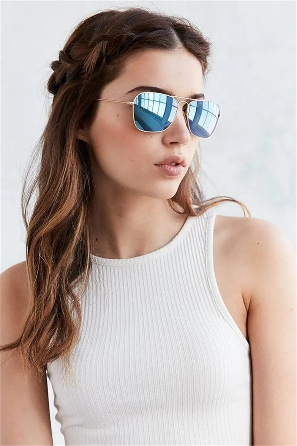 ADE WU Small Polarized Aviator Sunglasses for Women Men Classic Small Gold Square Aviators Shades