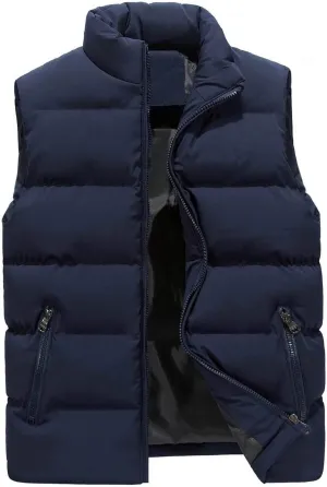 ADHOWBEW Puffer Vest Men Sleeveless Work Stand Collar Casual Zip Up Winter Vest