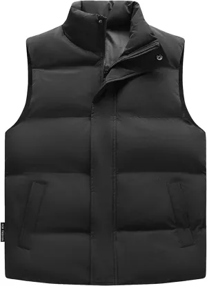 ADHOWBEW Puffer Vest Men Winter Casual Warm Zip Up Sleeveless Stand Collar Vest