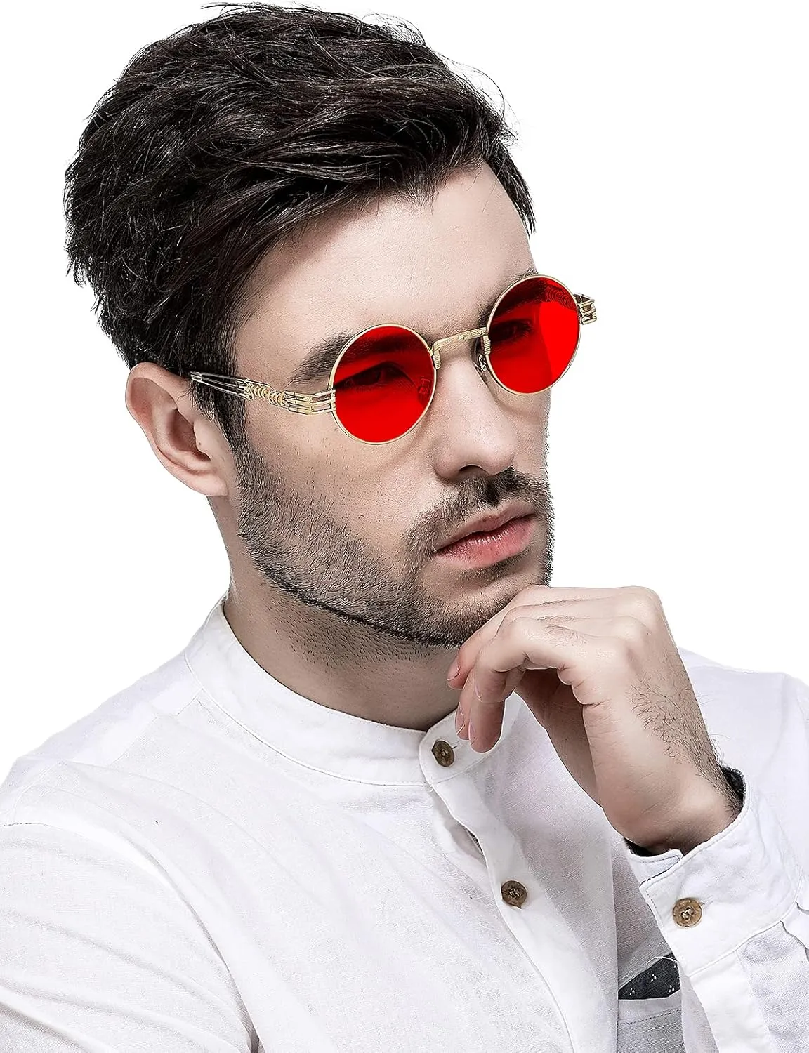 AIEYEZO Round Steampunk Sunglasses Circle Lennon Hippie Glasses Metal Frame 100% UV Blocking Lens