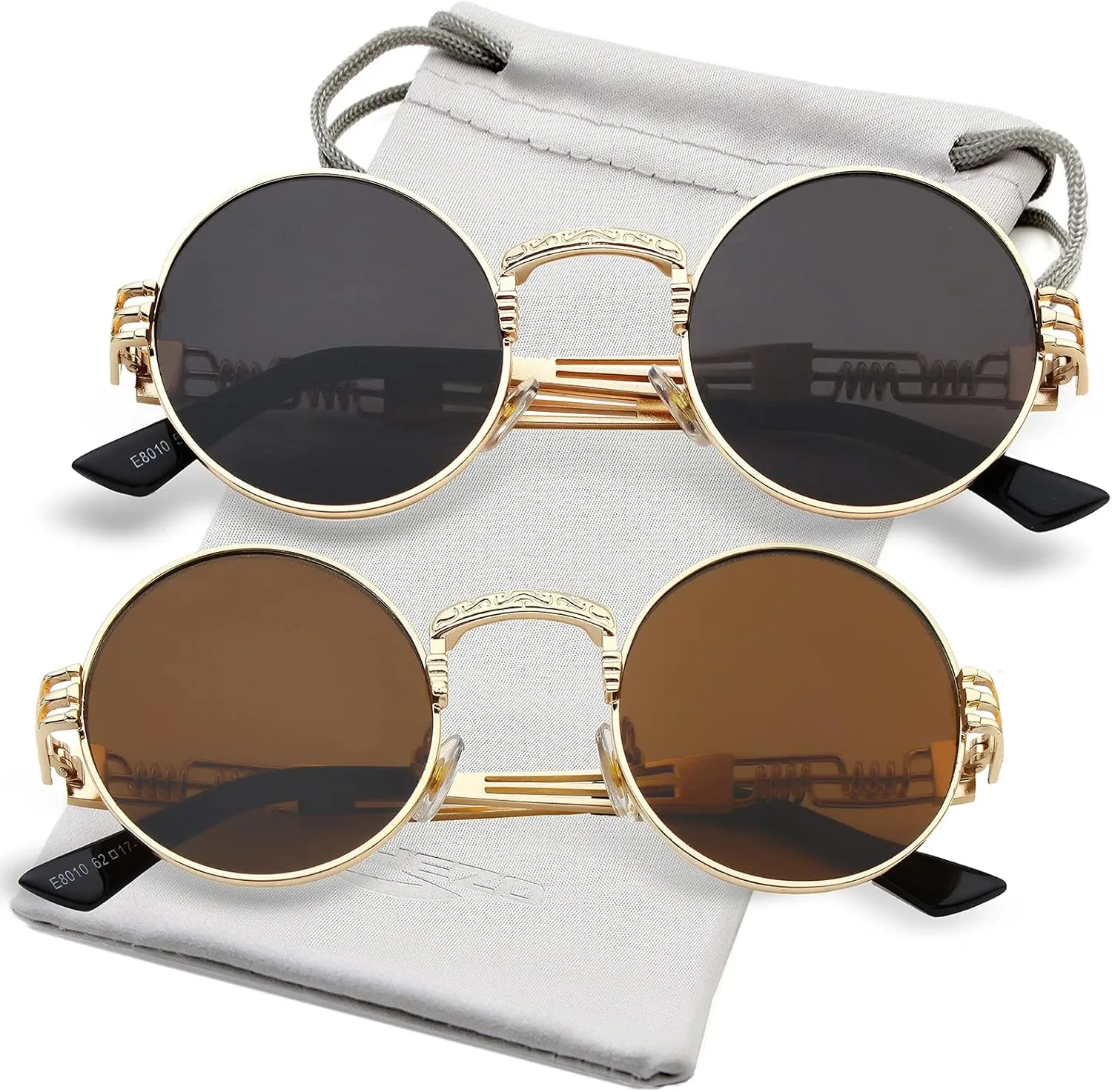 AIEYEZO Round Steampunk Sunglasses Circle Lennon Hippie Glasses Metal Frame 100% UV Blocking Lens