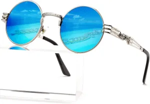 AIEYEZO Round Steampunk Sunglasses Circle Lennon Hippie Glasses Metal Frame 100% UV Blocking Lens