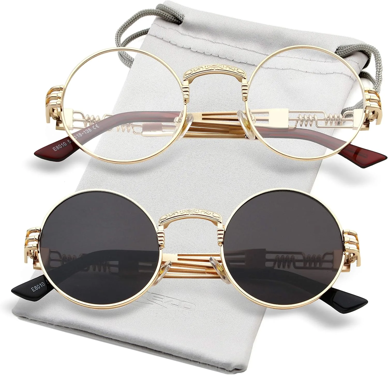 AIEYEZO Round Steampunk Sunglasses Circle Lennon Hippie Glasses Metal Frame 100% UV Blocking Lens