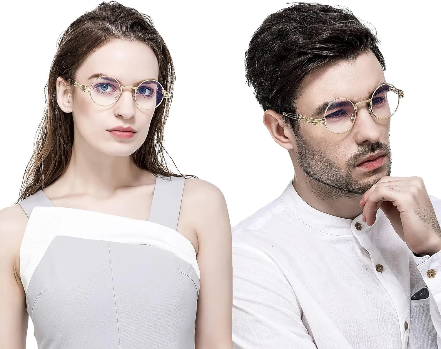 AIEYEZO Round Steampunk Sunglasses Circle Lennon Hippie Glasses Metal Frame 100% UV Blocking Lens