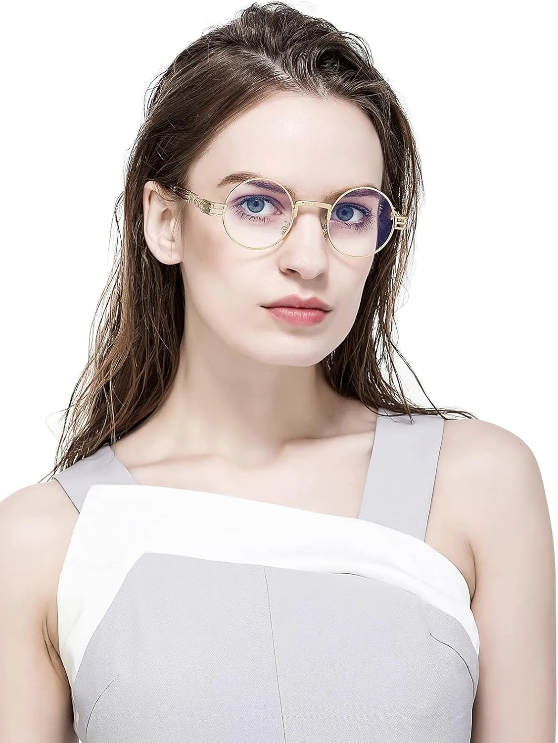AIEYEZO Round Steampunk Sunglasses Circle Lennon Hippie Glasses Metal Frame 100% UV Blocking Lens