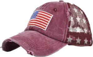 American Flag Hats Vintage Washed Distressed Cotton Dad Hat Baseball Cap Adjustable Unisex Trucker Hats