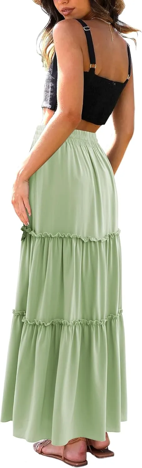 Amoretu Women Summer Skirt Boho Skirt A Line Midi Flowy Skirt