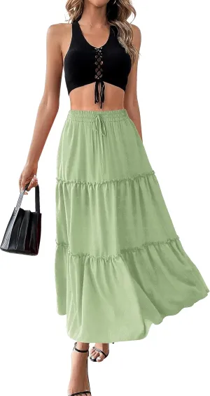 Amoretu Women Summer Skirt Boho Skirt A Line Midi Flowy Skirt