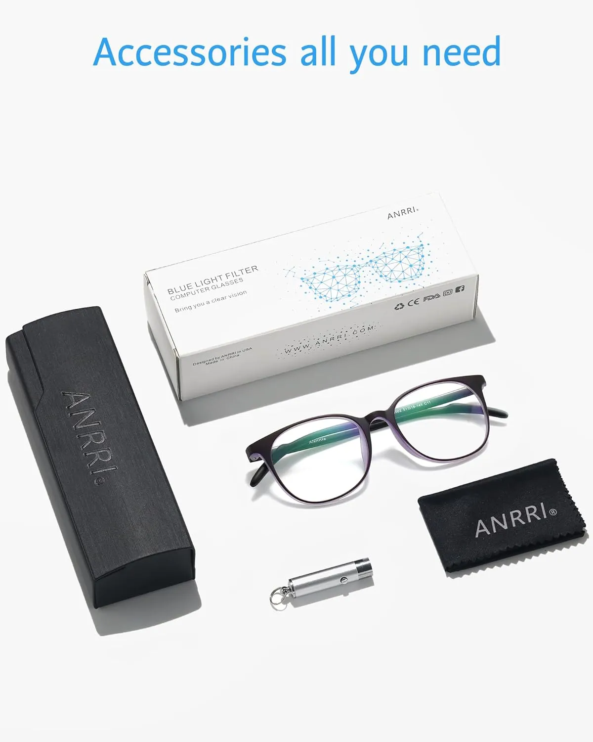 ANRRI Blue Light Blocking Glasses Round Lightweight Eyeglasses Frame Filter Blue Light Computer Game Glasses Purple Frame for Men and Women
