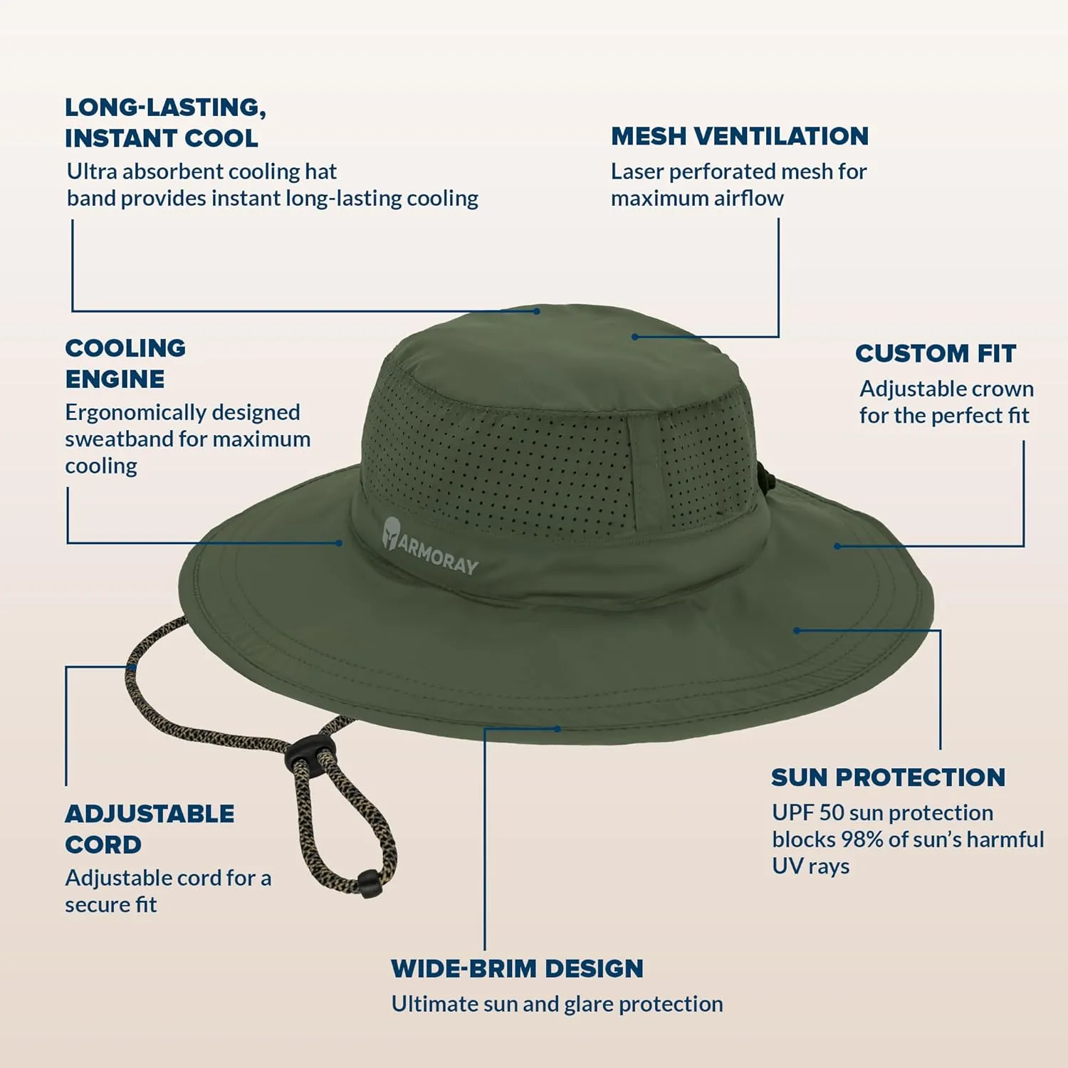 ARMORAY Cooling Boonie Bucket Hat - Wide Brim Adjustable Sun Hats for Men and Women