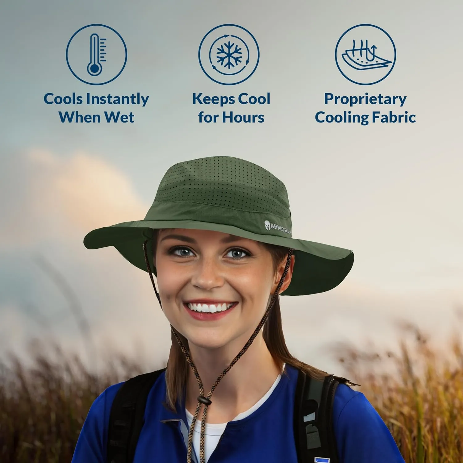 ARMORAY Cooling Boonie Bucket Hat - Wide Brim Adjustable Sun Hats for Men and Women