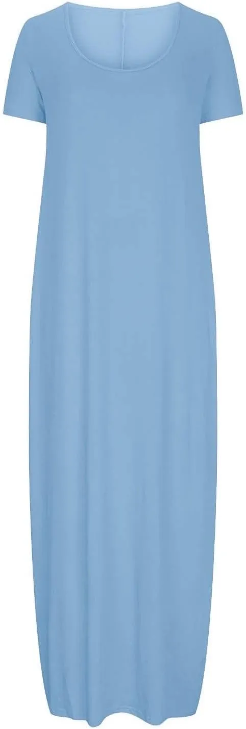 Beach Sundress for Women Summer Vacation Casual Crewneck Sundress Loose Fit Flowy Summer Boho Long Linen Dresses