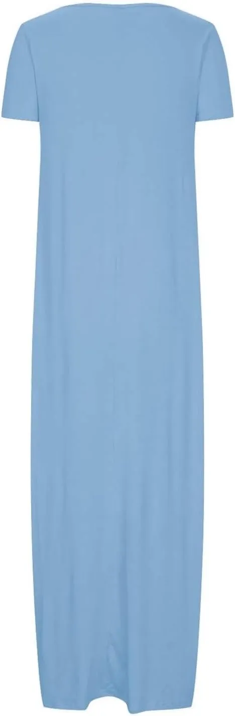 Beach Sundress for Women Summer Vacation Casual Crewneck Sundress Loose Fit Flowy Summer Boho Long Linen Dresses