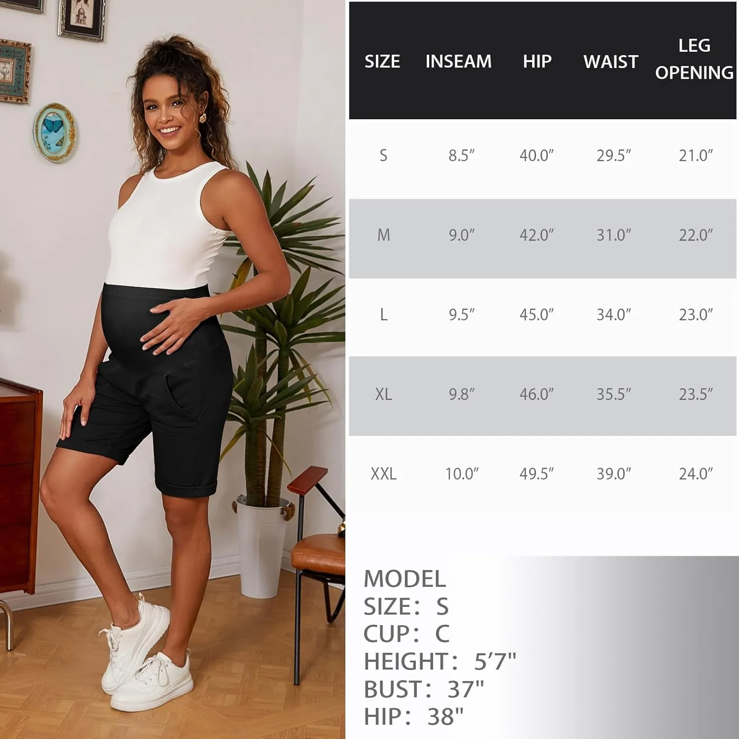 Bhome Maternity Bermuda Shorts Over The Belly Workout Loose Casual Pregnancy Pants with Pockets