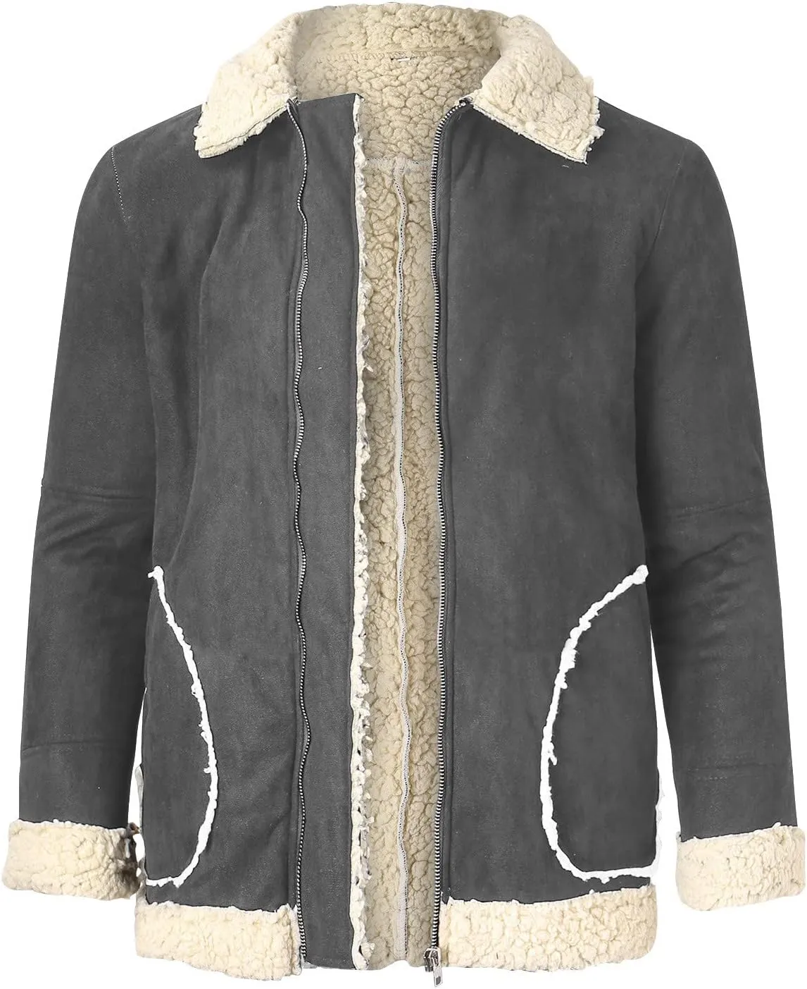 BIFUTON Winter Jackets for Men,Mens Pullover Winter Workout Faux Leather Lapel Jackets Fur Stand Collar Soft Warm Thick Coats