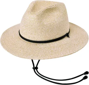 Bigalli Odyssey Poly Braid Straw Fedora Hat for Men Women Summer Beach Derby Hat Center Dent, Cord & Chinstrap, UPF 80