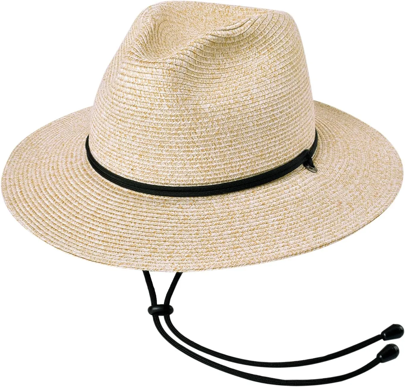 Bigalli Odyssey Poly Braid Straw Fedora Hat for Men Women Summer Beach Derby Hat Center Dent, Cord & Chinstrap, UPF 80