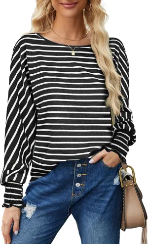 Bluetime Womens Long Sleeve Tops Crew Neck Casual T Shirts Loose Basic Tee Blouse