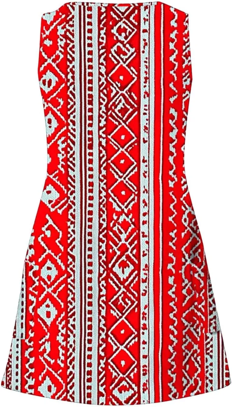 Boho Dress for Women 2025 Summer V-Neck Sleeveless Mini Dresses with Pocket Floral Print Beach Vacation Sundress