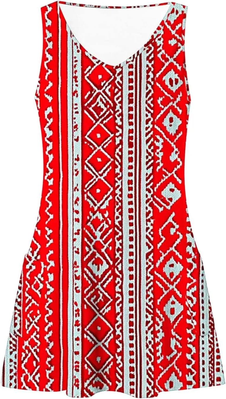 Boho Dress for Women 2025 Summer V-Neck Sleeveless Mini Dresses with Pocket Floral Print Beach Vacation Sundress