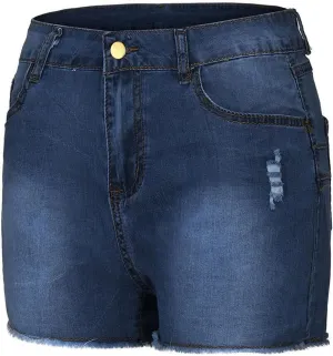 Butt Lift Denim Shorts for Women High Waisted Skinny Stretch Jeans Shorts Hem Ripped Hot Pants with Pockets