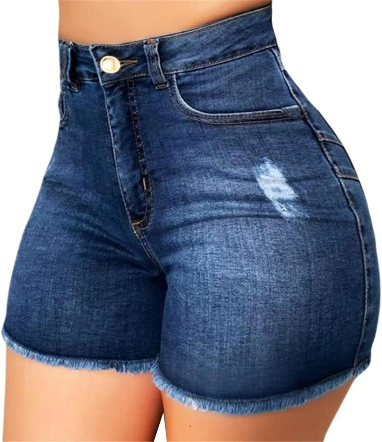 Butt Lift Denim Shorts for Women High Waisted Skinny Stretch Jeans Shorts Hem Ripped Hot Pants with Pockets