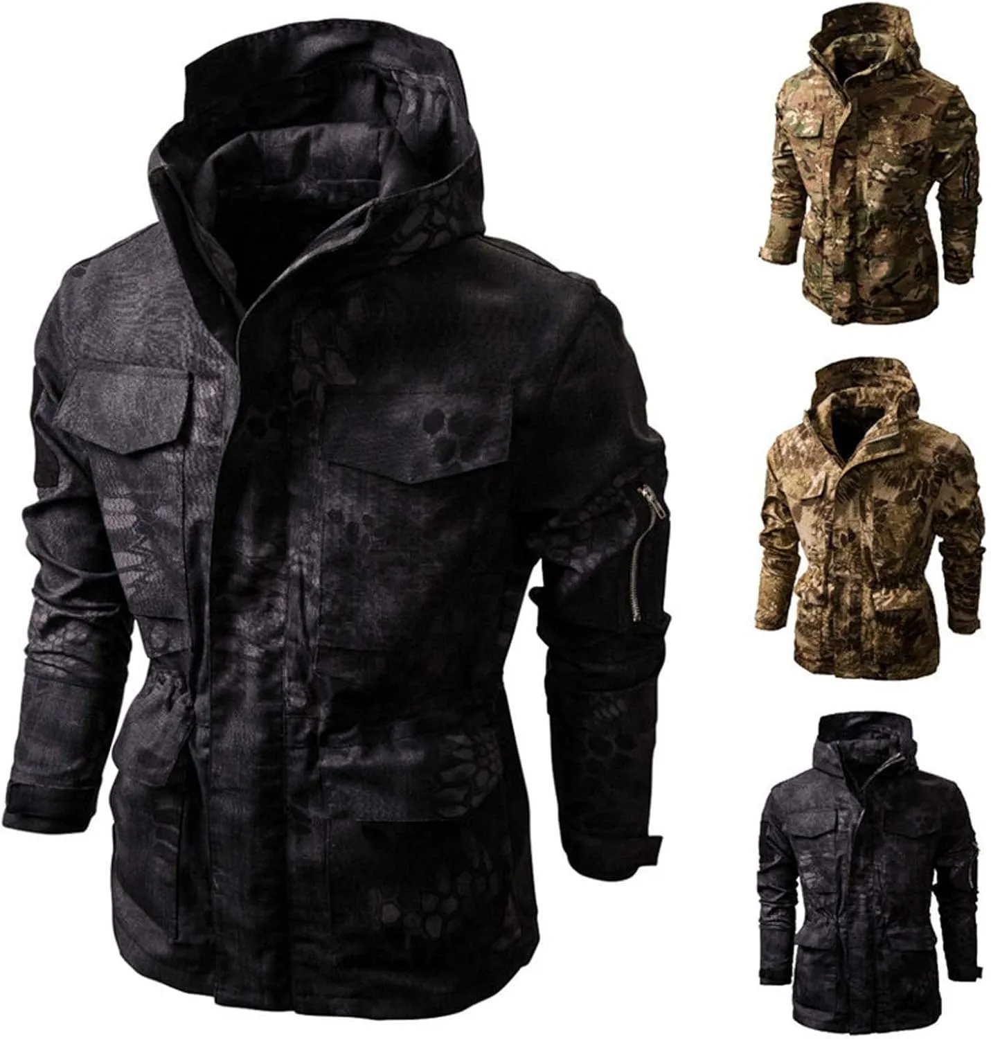 Cambkatl Men’s Military Soft Shell Tactical Jacket Camo Hooded Coat Outdoor Sports Hunting Army Waterproof Outerwear