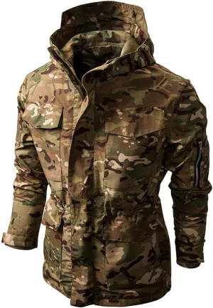 Cambkatl Men’s Military Soft Shell Tactical Jacket Camo Hooded Coat Outdoor Sports Hunting Army Waterproof Outerwear
