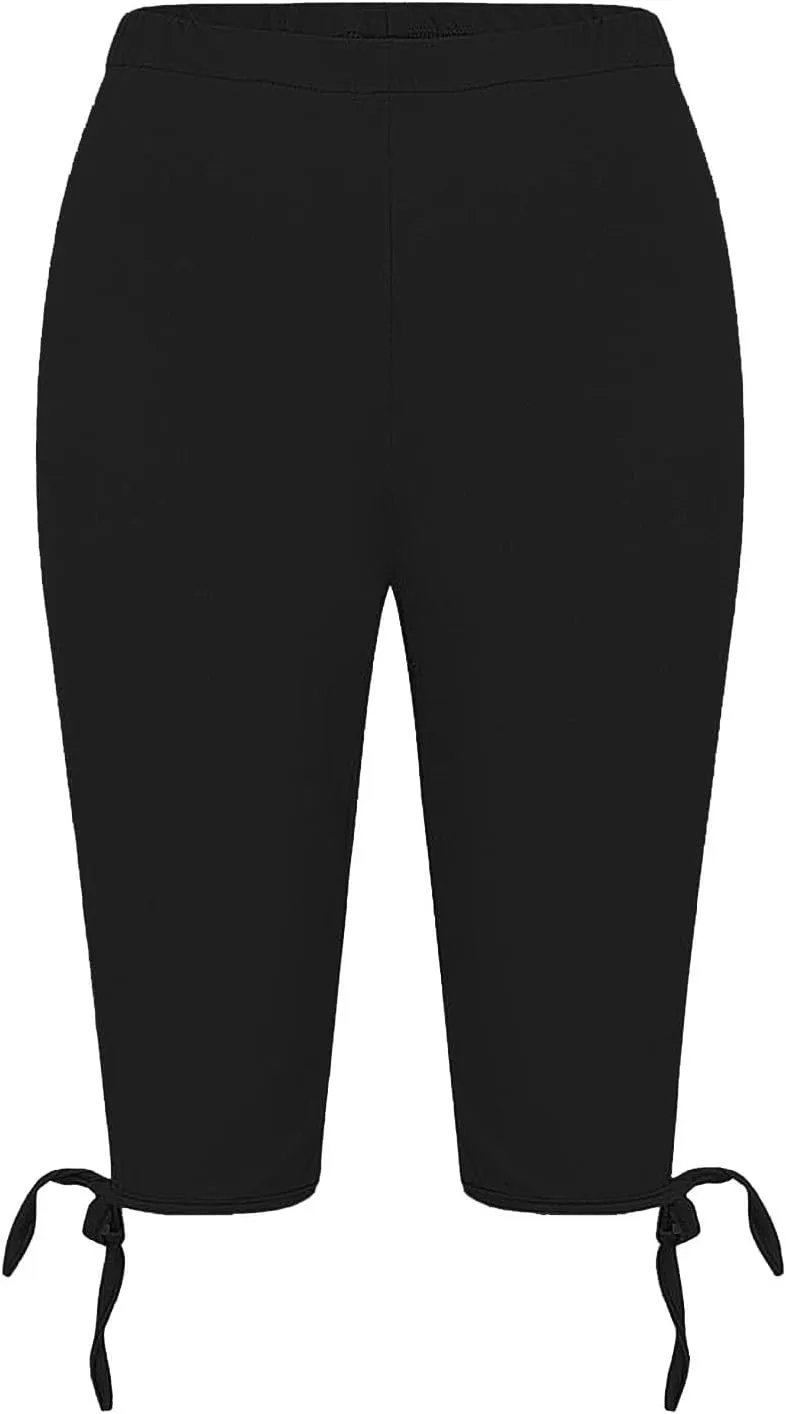 Capri Leggings for Women 2025 Casual Summer Stretch Slimming Workout Yoga Pants Lace-up Leg Leggings Compression Pant