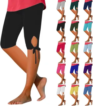 Capri Leggings for Women 2025 Casual Summer Stretch Slimming Workout Yoga Pants Lace-up Leg Leggings Compression Pant