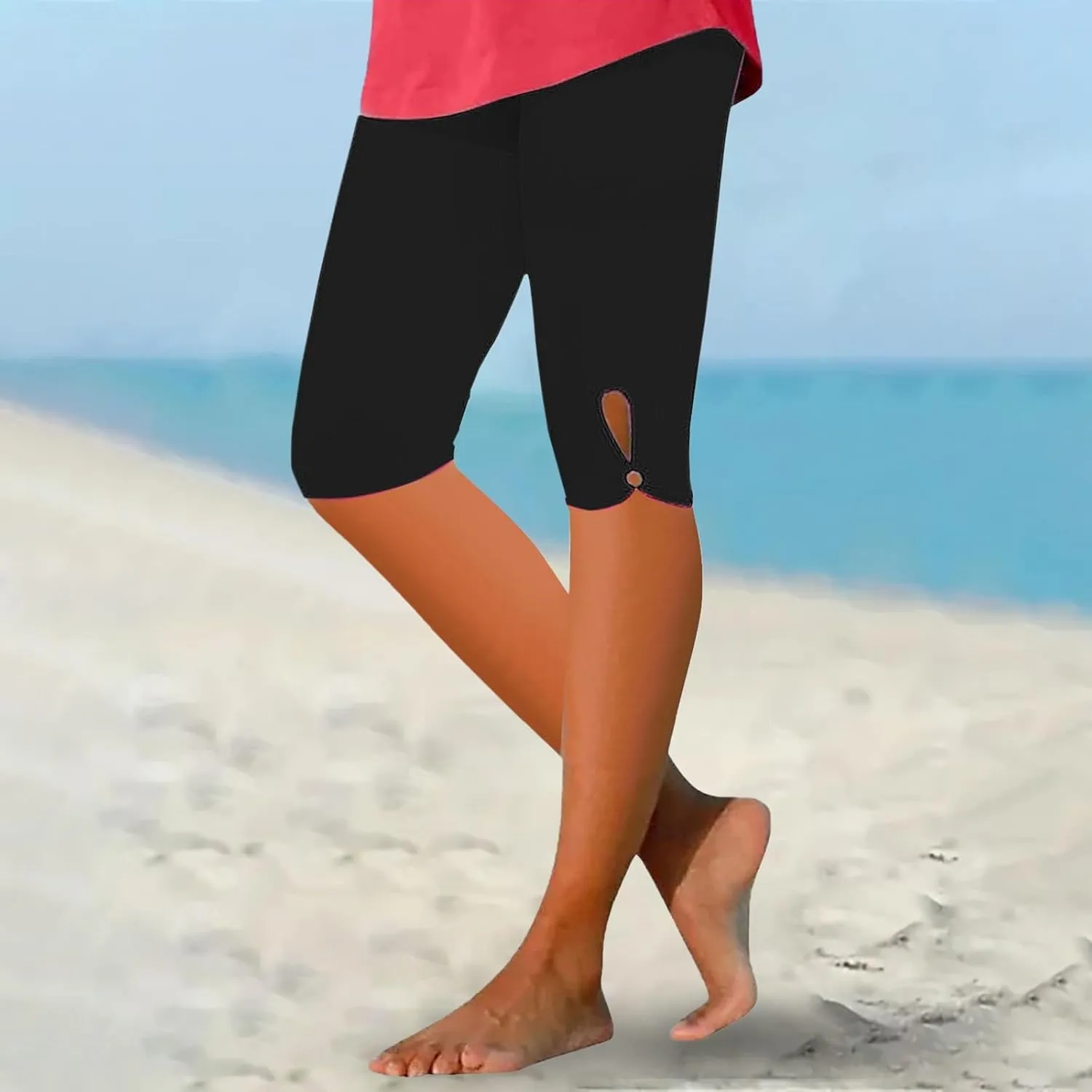 Capri Leggings for Women 2025 Casual Summer Stretch Slimming Workout Yoga Pants Lace-up Leg Leggings Compression Pant