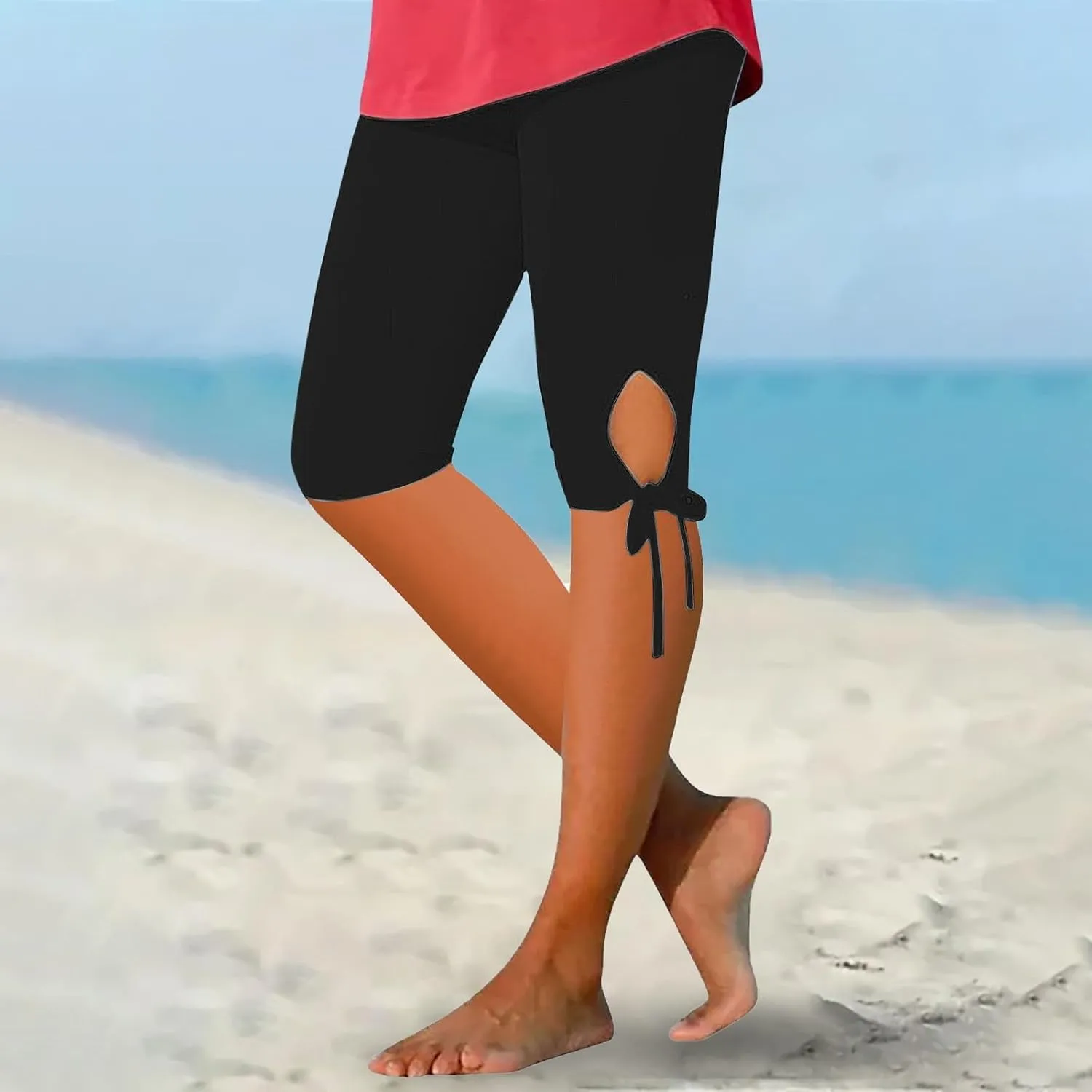 Capri Leggings for Women 2025 Casual Summer Stretch Slimming Workout Yoga Pants Lace-up Leg Leggings Compression Pant