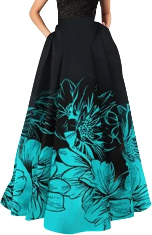 Casual Summer Skirt for Women 2023 Boho High Waist Boho Printed Loose Hem Swing Long Maxi Skirt with Pocket Party Flowy