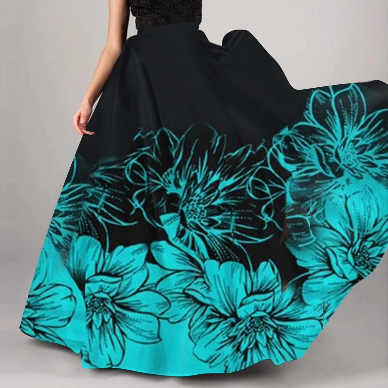 Casual Summer Skirt for Women 2023 Boho High Waist Boho Printed Loose Hem Swing Long Maxi Skirt with Pocket Party Flowy