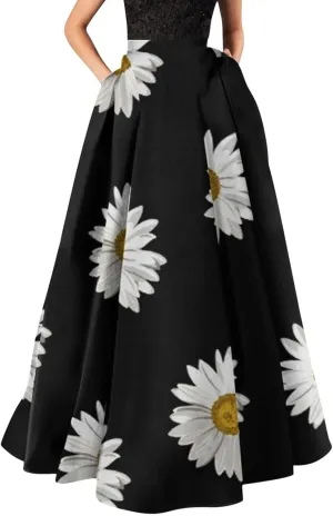 Casual Summer Skirt for Women 2023 Boho High Waist Boho Printed Loose Hem Swing Long Maxi Skirt with Pocket Party Flowy