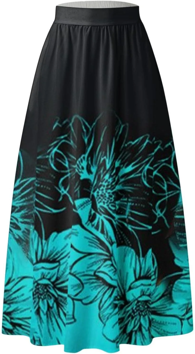 Casual Summer Skirt for Women 2023 Boho High Waist Boho Printed Loose Hem Swing Long Maxi Skirt with Pocket Party Flowy