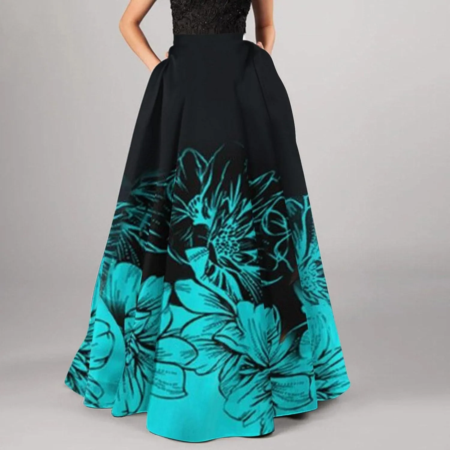 Casual Summer Skirt for Women 2023 Boho High Waist Boho Printed Loose Hem Swing Long Maxi Skirt with Pocket Party Flowy