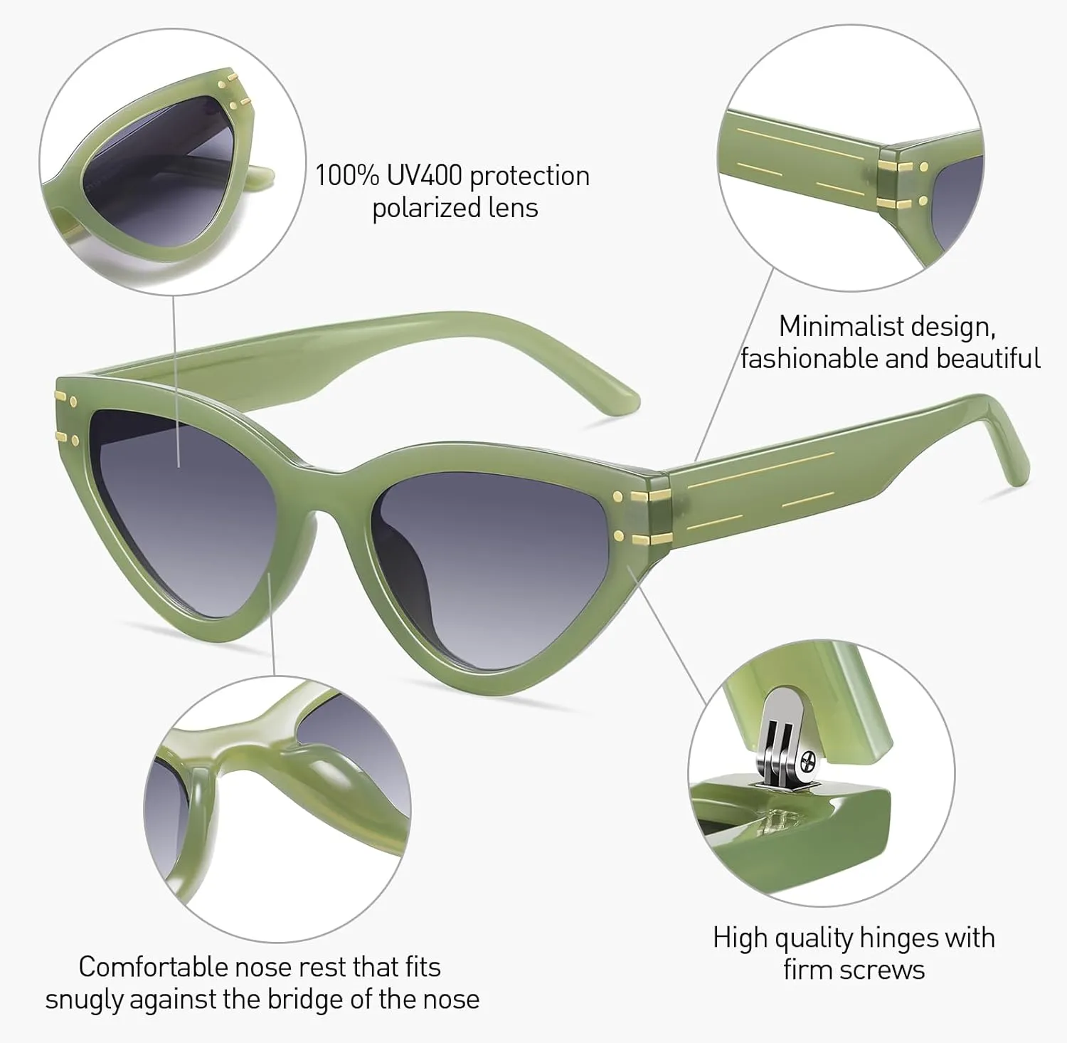 Cat Eye Sunglasses for Women Trendy Classic UV400 Protection Triangle Frame Cateye Sun Glasses