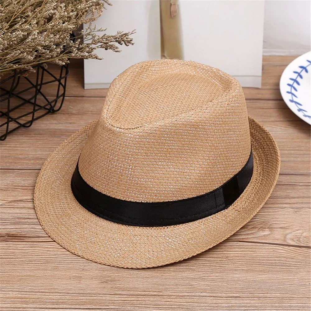 Children Floppy Straw Hat Sun Hat for Kids Fedora Hats Boys Jazz Summer Beach Cap Short Brim for Girls 2-10 Years