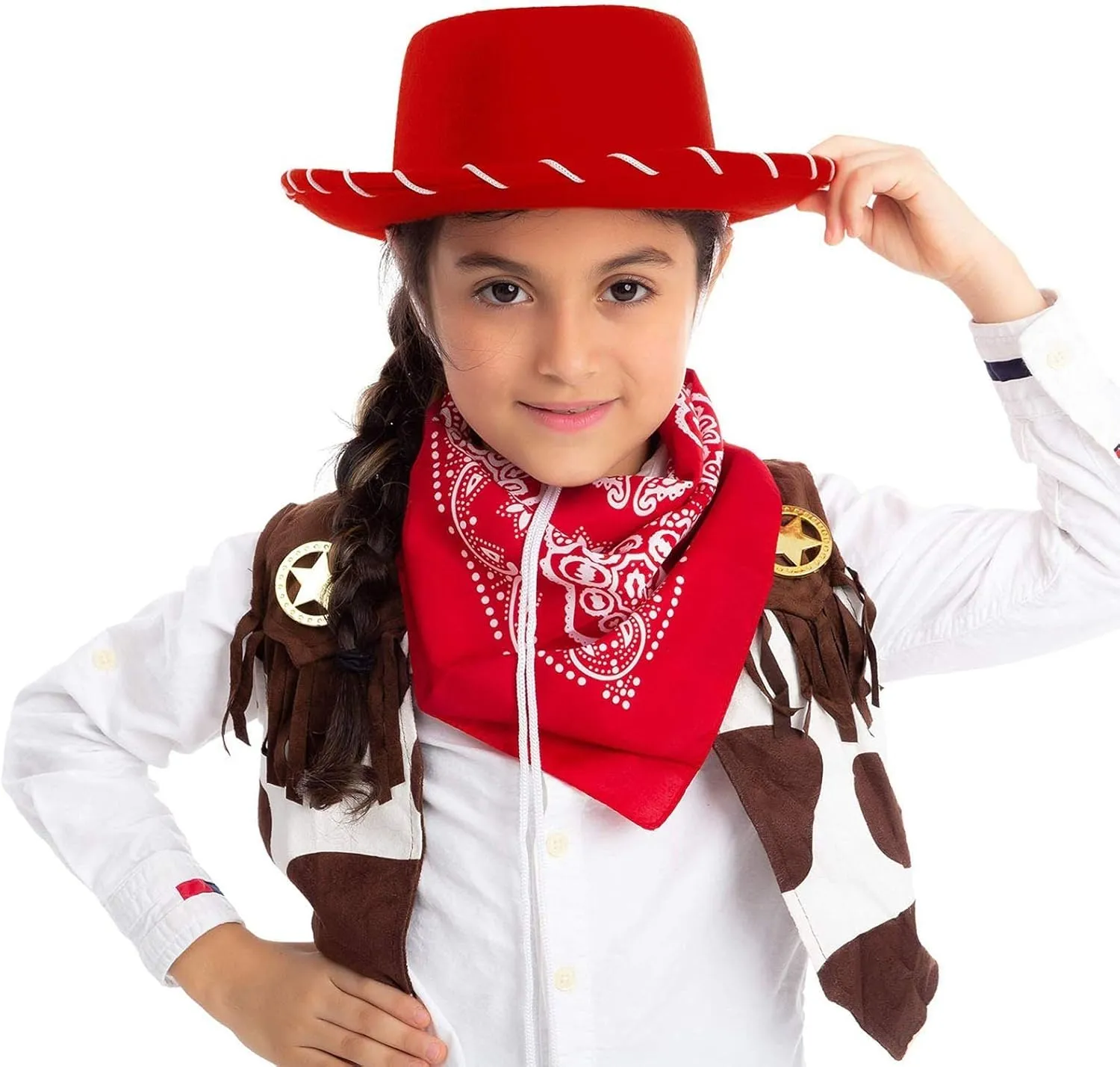 Childrens Classic Vintage Western Felt Cowboy Hat Kids Adjustable Drawstring Caps Outdoor Riding Wide Brim Sun Hats