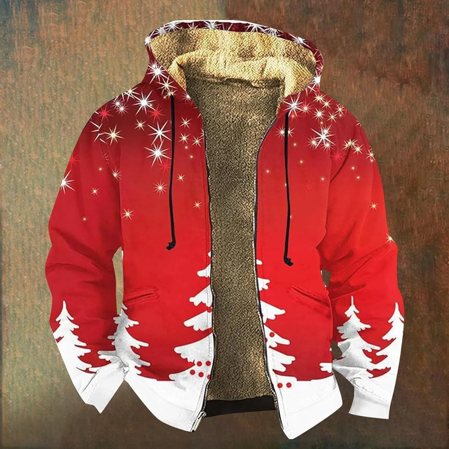 Christmas Hoodies for Men Heavyweight Sherpa Fleece Lined Heavyweight Sweatshirts Plus Size Full Zip Thick Winter Coats