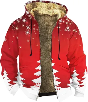 Christmas Hoodies for Men Heavyweight Sherpa Fleece Lined Heavyweight Sweatshirts Plus Size Full Zip Thick Winter Coats
