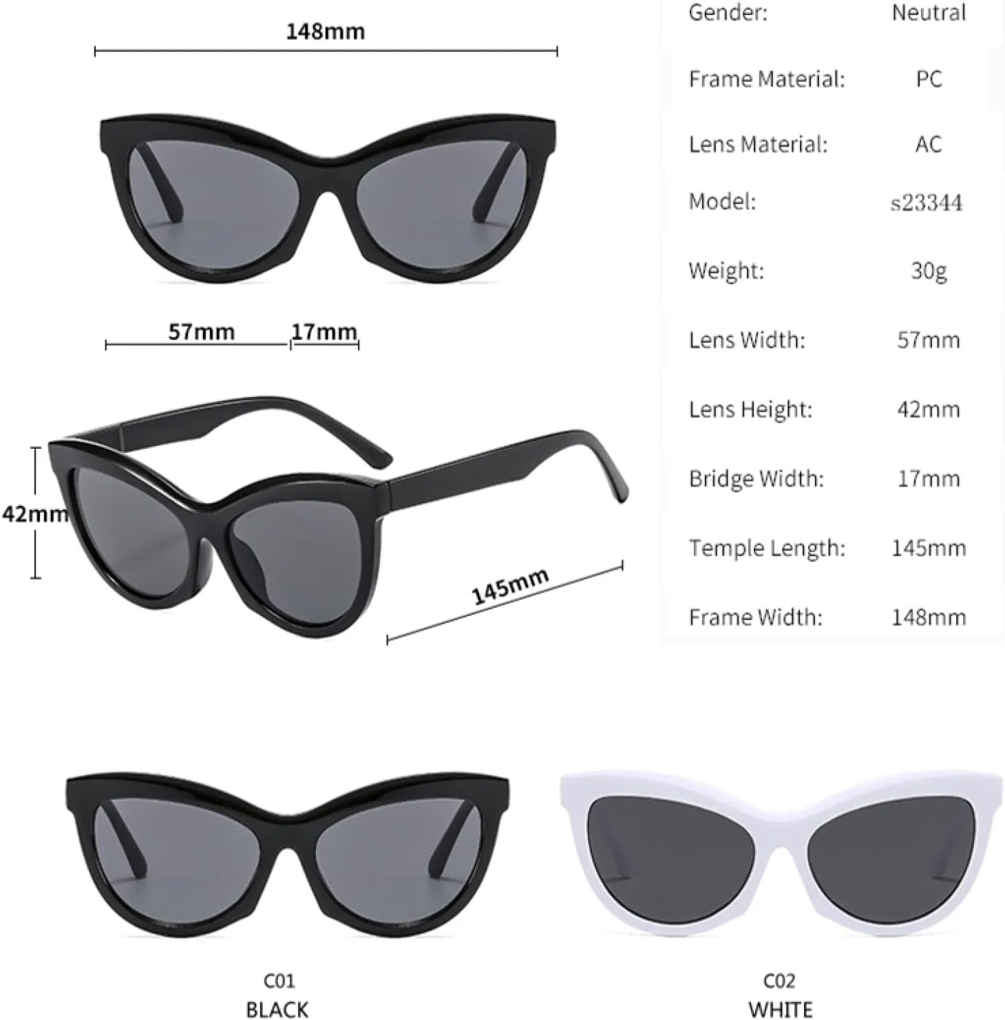Classic Fashion Cat Eye Sunglasses for Women Vintage Thick Frame Uv400