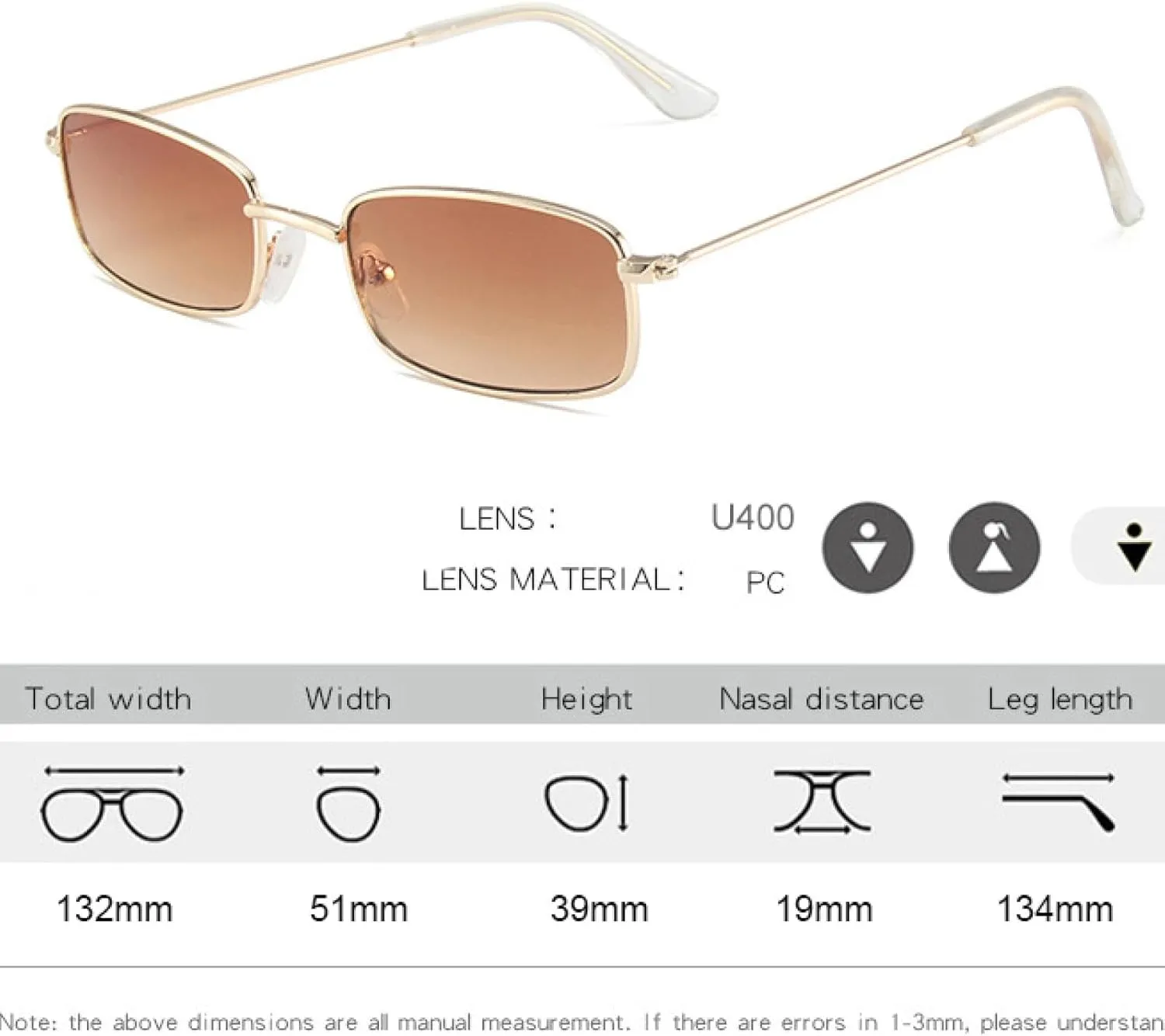 Classic Men Vintage Sunglasses Retro Rectangle Punk Sun Glasses Female Uv400 Shades