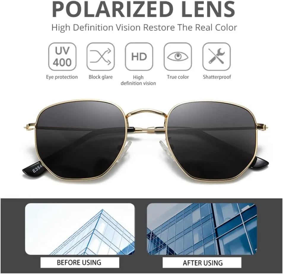 Classic Polarized Sunglasses Men Shades for Women Hexagon Retro Sun Glasses Stainless Steel Frames