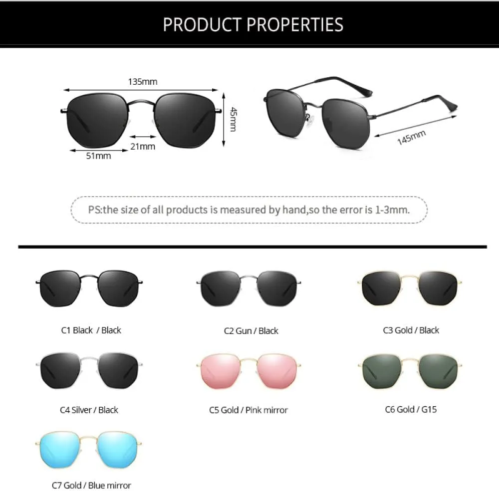 Classic Polarized Sunglasses Men Shades for Women Hexagon Retro Sun Glasses Stainless Steel Frames