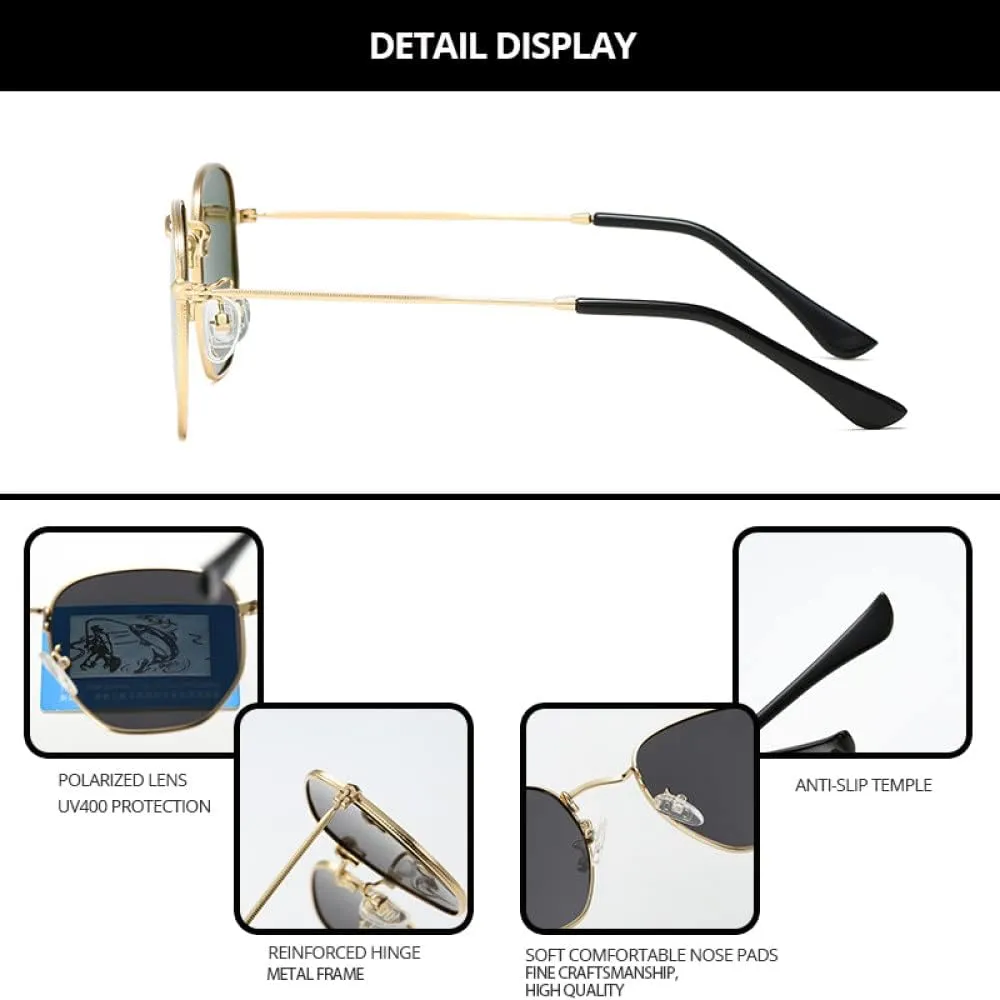 Classic Polarized Sunglasses Men Shades for Women Hexagon Retro Sun Glasses Stainless Steel Frames