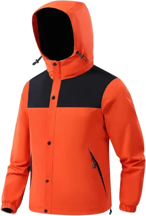 Color Block Waterproof Rain Coats for Men Women Long Sleeve Windproof Soft Shell Coat Athletic Hiking Hooded Jacket