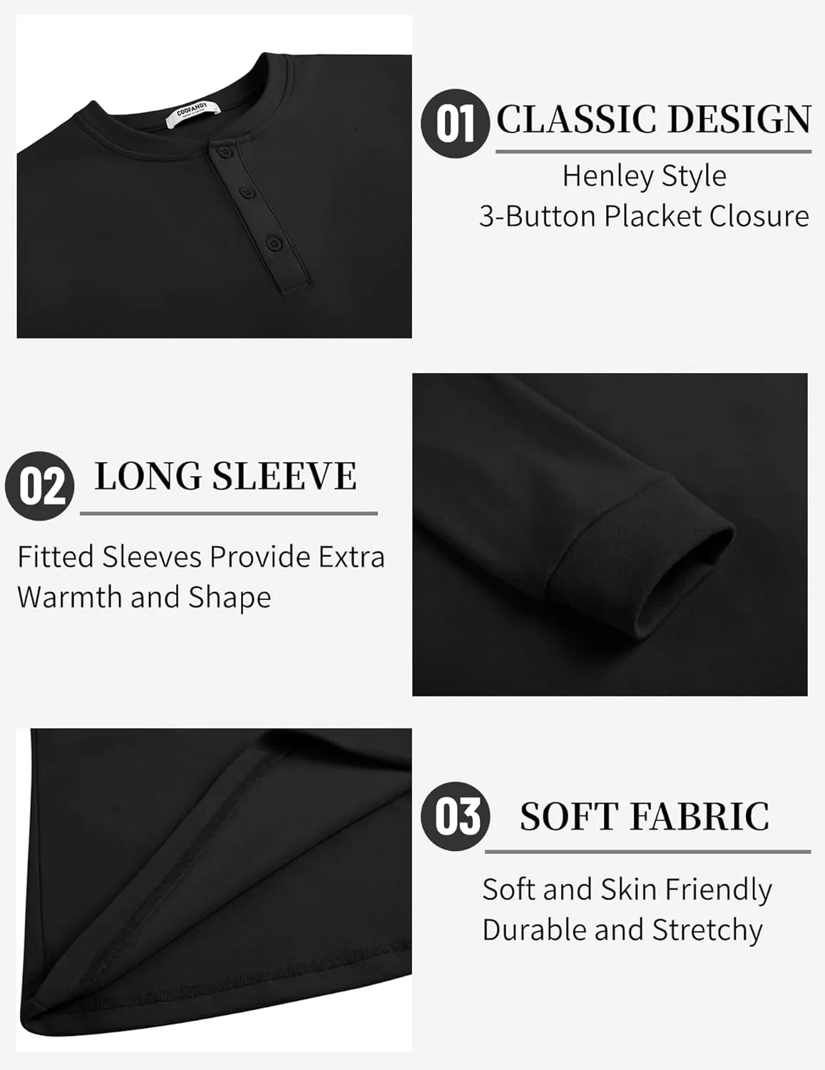 COOFANDY Men's Henley Shirts Long Sleeve Basic Pullover Shirt Lightweight Button T-Shirts